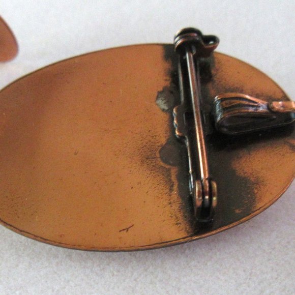 Vintage copper & turquoise brooch/pendant & cufflink set - unisex -MCM to Modern - Picture 9 of 9